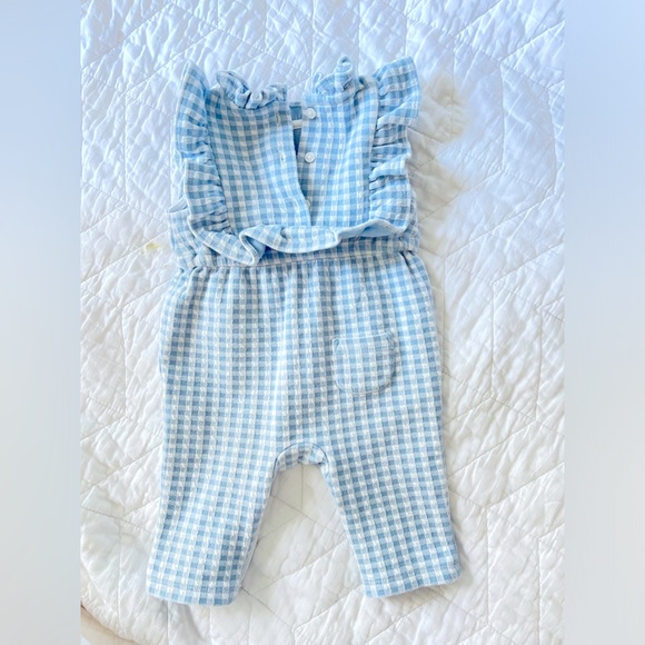 Janie and Jack Blue and white checkered romper - Picture 3 of 4